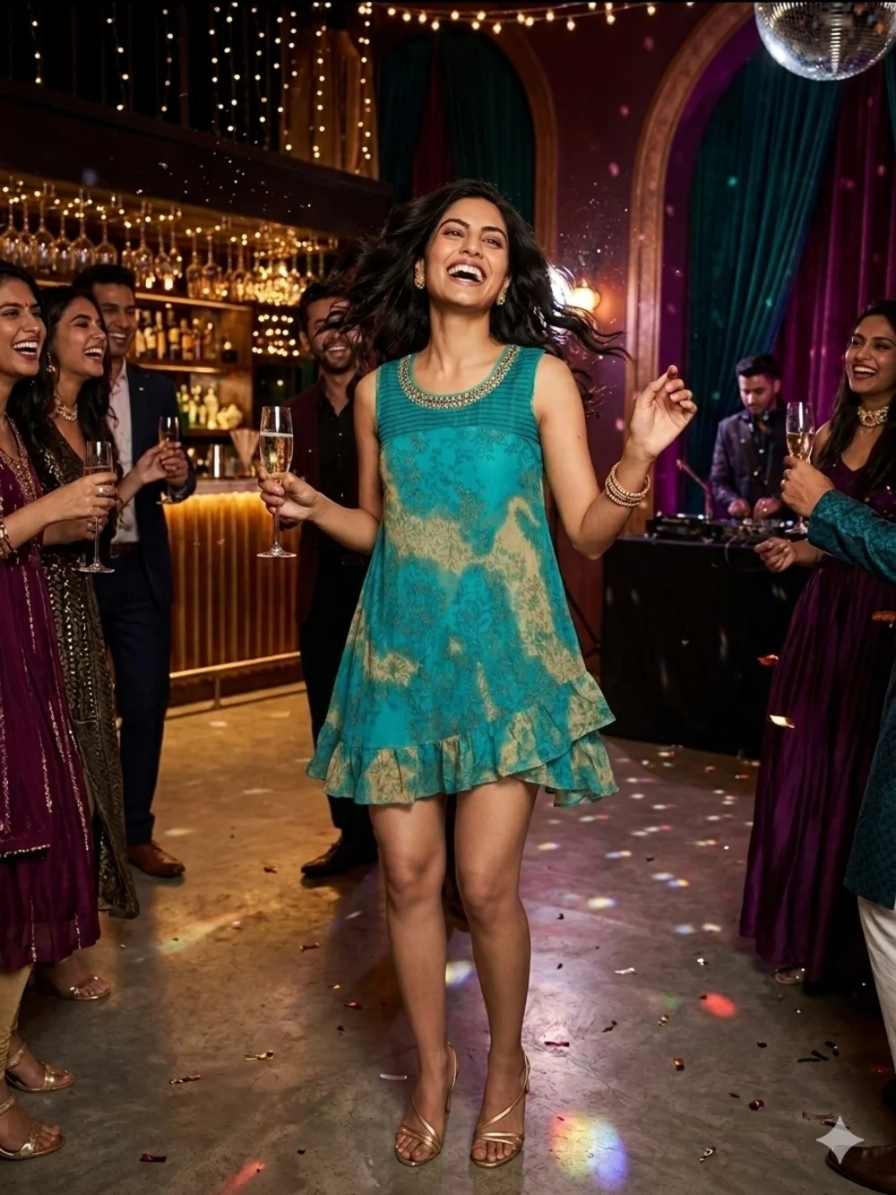 Sleeveless Teal Floral Chiffon Dress/Tunic with Embellished Neckline - Picture 14 of 14